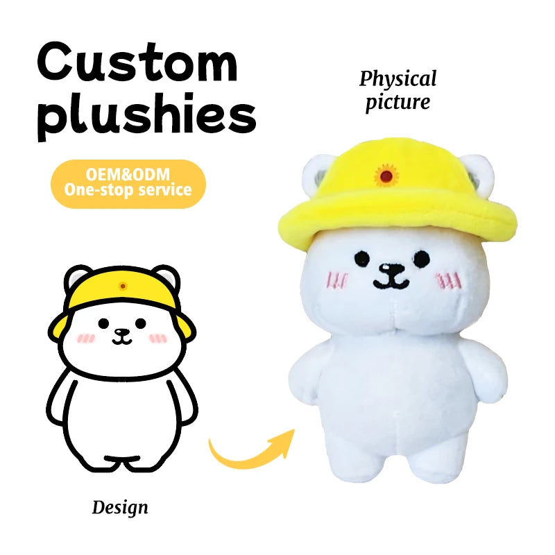 Wholesale Customized Shy Bear Plush Toy Soft Yellow Hat Cute Cute Cute Bear Doll with PP Cotton Filling