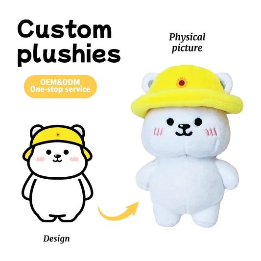 Wholesale Customized Shy Bear Plush Toy Soft Yellow Hat Cute Cute Cute Bear Doll with PP Cotton Filling