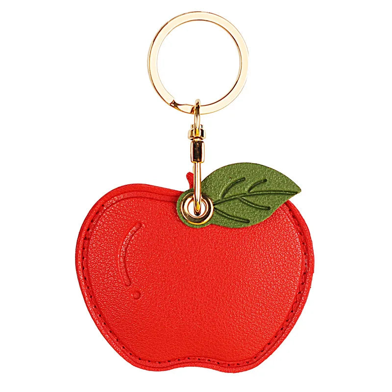 Popular Adorable Fruit Green Leaf Leather Keyring Accessory Case with ID Card Holder