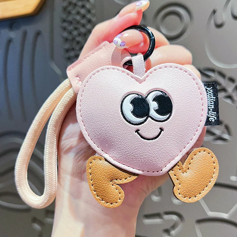 Creative Leather Keychain Cute Cartoon Walking Heart Couple Keychain for Girls' Bags Delicate Small Accessory