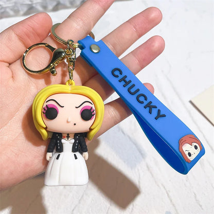 Horror Series 3D Chucky Bride Keychain Cartoon Keyring Soft PVC Silicone Rubber KeyChain Child's Play 2 Chucky Keychain