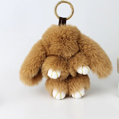 Plush Bunny Women Fur Pom Pom Keychain 14cm Angel Rabbit Key Ring Hare Pompom Plush Dolls Toy Girls Bag Car Key Pendant