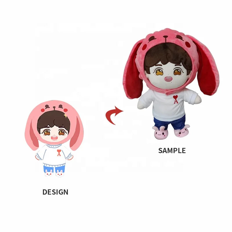 Low MOQ  Custom Small Soft Plushie Make Your Own Design Stand up Stuffed Kpop Idol 10cm-30cm Size Custom Plush Doll