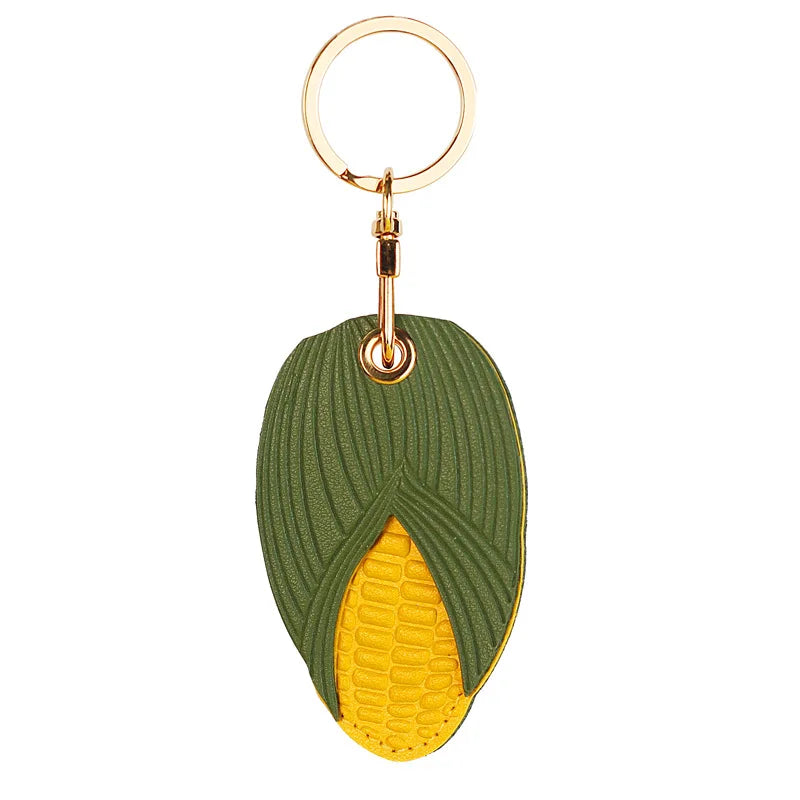 Popular Adorable Fruit Green Leaf Leather Keyring Accessory Case with ID Card Holder